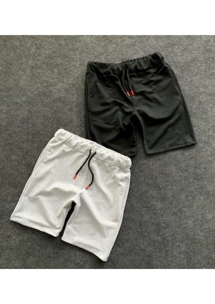 Slim Fit Gri Siyah Pamuklu Yazlık Şort 2'li