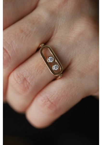 14 Ayar Altın Çift Taraflı Taş Detaylı Tasarım Yüzük fırsatları