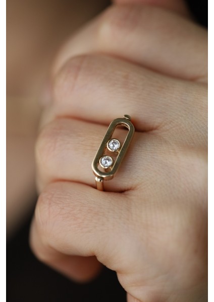 14 Ayar Altın Çift Taraflı Taş Detaylı Tasarım Yüzük indirimleri