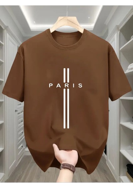 Paris Dik Çizgi Baskılı Özel Tasarım Unisex Tshirt