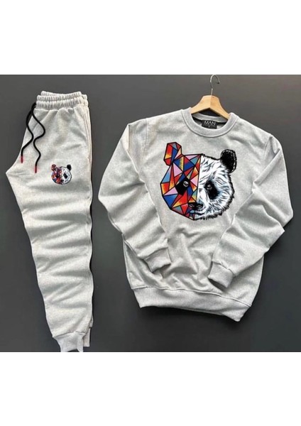 Panda Baskılı Original Ünisex Kışlık Sweatshirt ve Eşofman Altı 2 Li Set Combin Takım