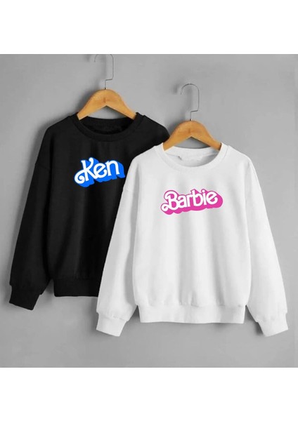 Baskılı Unisex Kışlık Sweatshirt 2'li Combin Siyah ve Beyaz