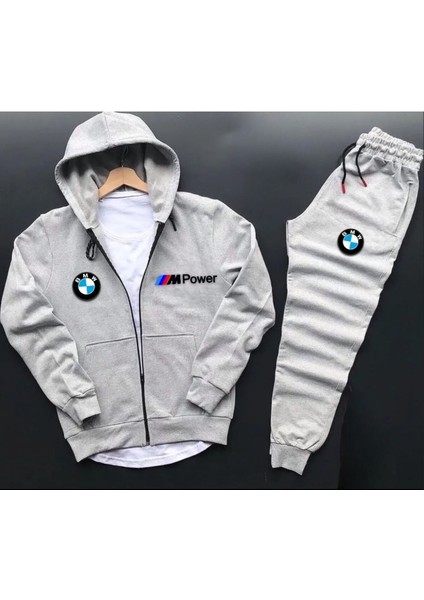 Spor Eşofman Takımı Bmw Mpower Baskılı Fermuarlı Pamuklu Ceket- Eşofman Altı 2 'li Takım Unisex