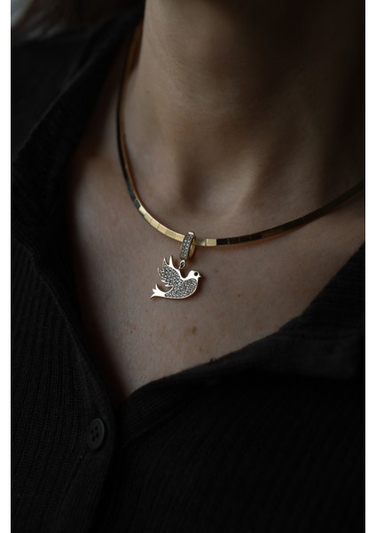 14 Ayar Altın Taşlı Kuş Charm Kolye Ucu modelleri