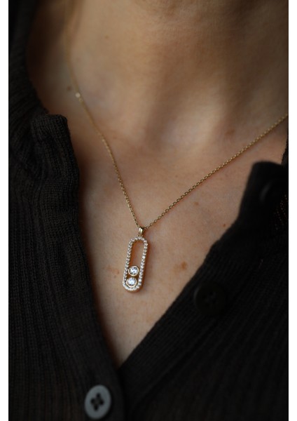 14 Ayar Altın Çift Taş Detaylı Tasarım Kolye fiyatları