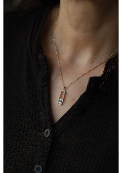 14 Ayar Altın Çift Taş Detaylı Tasarım Kolye modelleri