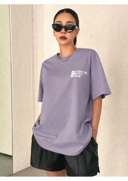 Cherısh Time Effect Sırt ve Ön Baskılı Oversize Tshirt