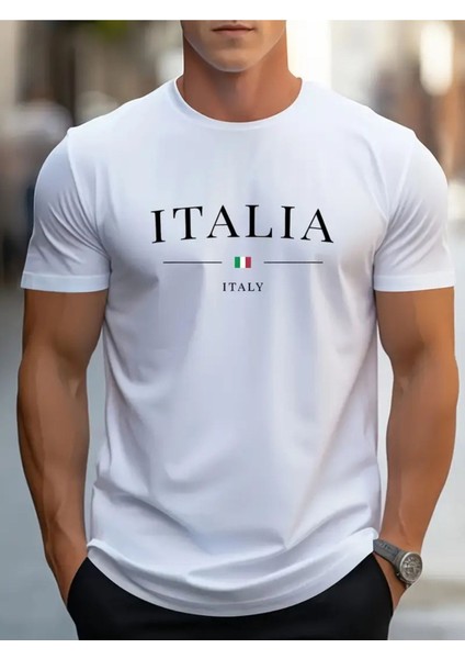Italy Çizgili Baskılı Oversize Tshirt
