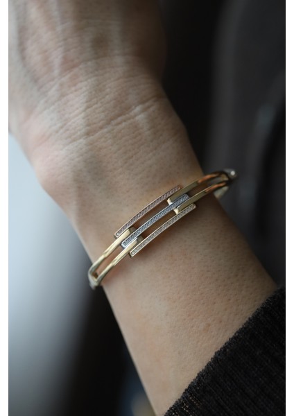 14 Ayar Altın Taşlı Üç Sıra Kaburga Kelepçe fiyatları