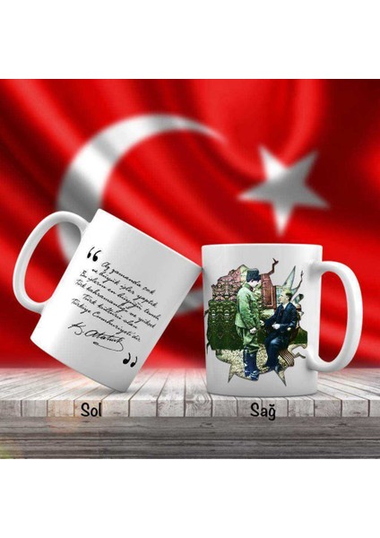 Asil Hediyelik Üniformalı Ismet Inönü ve Sivil Mustafa Kemal Atatürk-Atatürk'ün Sözleri -Kupa Bardak