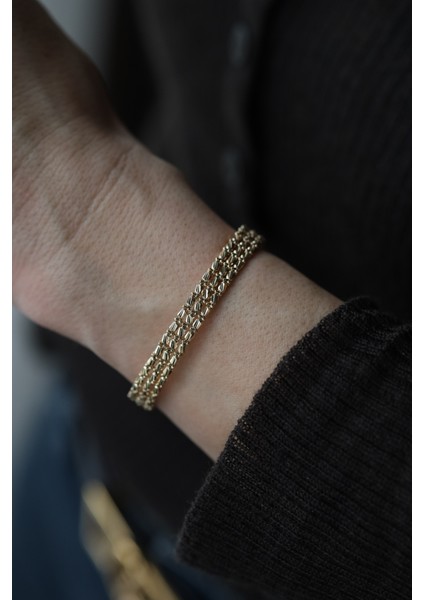 14 Ayar Altın Üç Sıralı Silindir Dorika Kelepçe