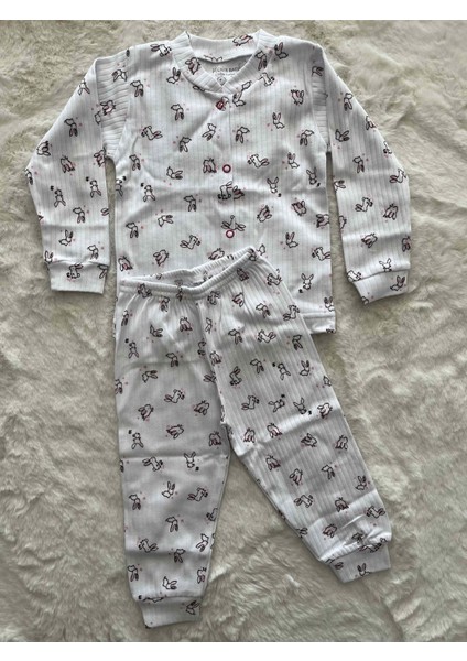 Serpme Tavşan Çıtçıtlı Raporlu Pijama Takımı
