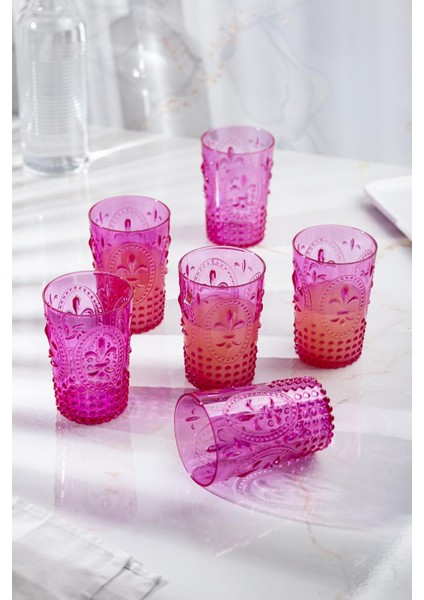 Akrilik Pembe 6'lı Kısa Bardak & Su Meşrubat Kahve Yanı Bardağı 400 ml ( Cam Değildir )