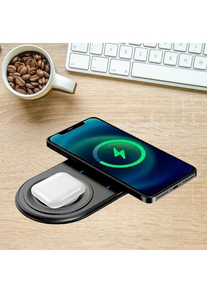 Buffer® 2si 1ARADA Kablosuz Saat,kulaklık ve Telefon Hızlı Şarj Etme Aparatı