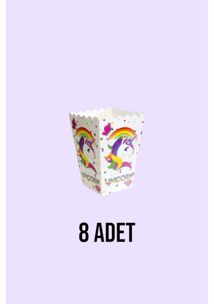Unicorn Temalı Popcorn Mısır Kutusu 8 Li - Doğum Günü Parti Seti Malzemeleri
