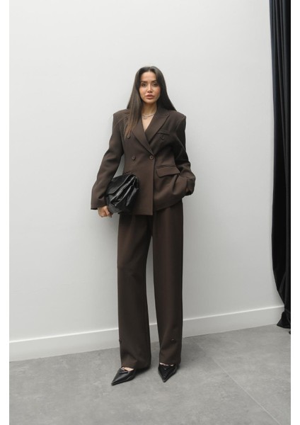 Kahverengi Premium Blazer Ceket Pantolon Takım