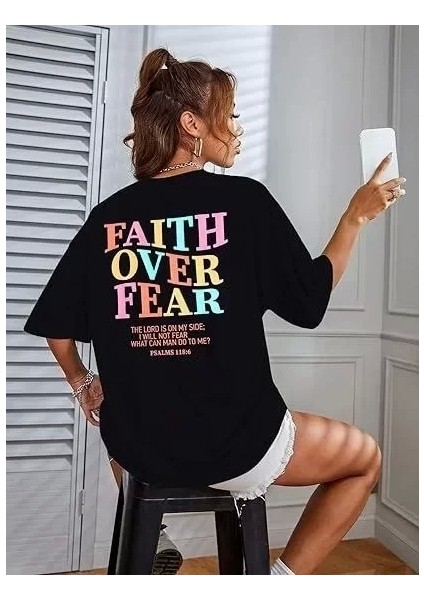 Kadın Bisiklet Yaka Baskılı T-Shirt - Siyah