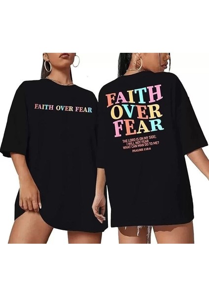 Kadın Bisiklet Yaka Baskılı T-Shirt - Siyah