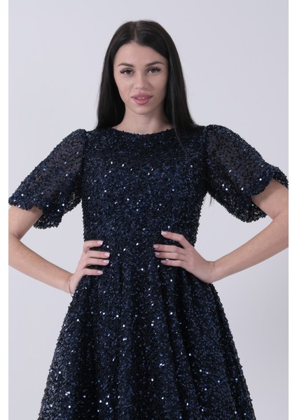 Lacivert Pul Payetli Midi Boy Kısakol Abiye 6502498.02 indirimleri