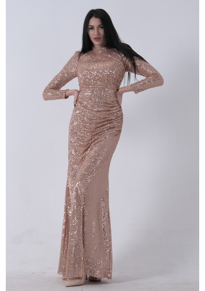 Gold Bisiklet Yaka Pul Payetli Yırtmaçlı Abiye 0801057.122 fiyatları