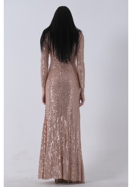 Gold Bisiklet Yaka Pul Payetli Yırtmaçlı Abiye 0801057.122 indirimleri