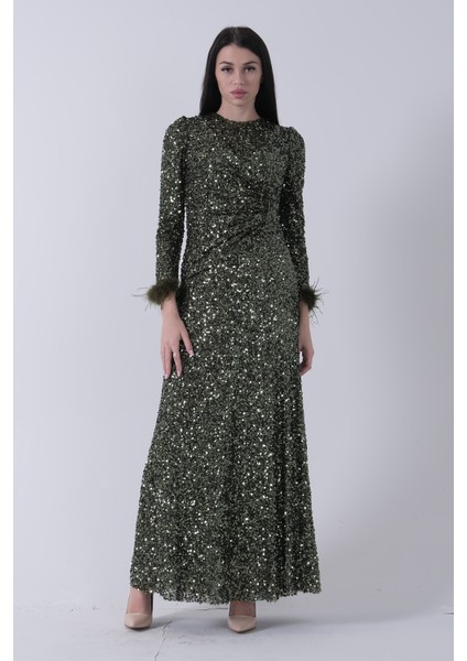 Zümrüt Bilek Ucu Tüylü Pul Payetli Tesettür Abiye 6502496.123 fiyatları