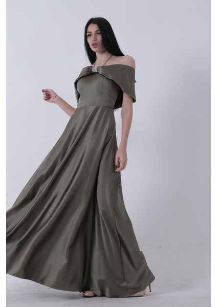 Haki Ön Göğüs Taş Detaylı Abiye 0801035.23 modelleri