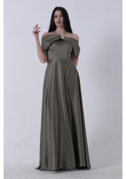 Haki Ön Göğüs Taş Detaylı Abiye 0801035.23 indirimleri