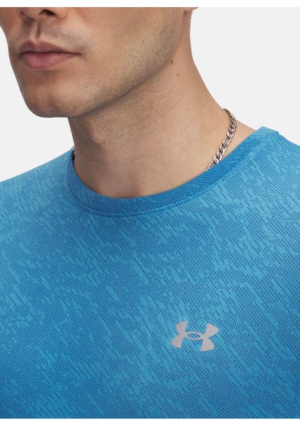 1386681-452 Ua Launch Camo Shortsle Mavi Yuvarlak Yaka Fitted Erkek T-Shirt
