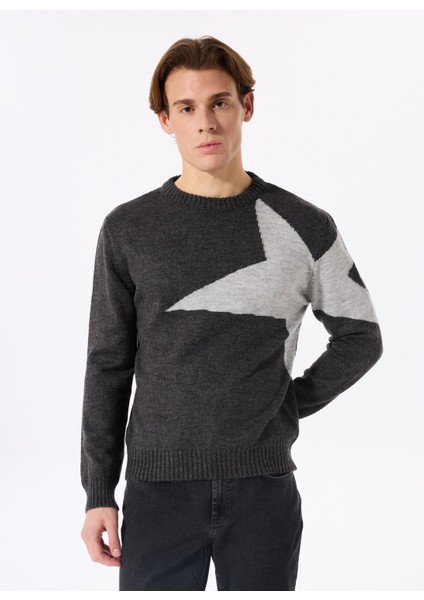 Gmg Fırenze Bisiklet Yaka Regular Fit Antrasit Erkek Kazak ZR24MFW04050