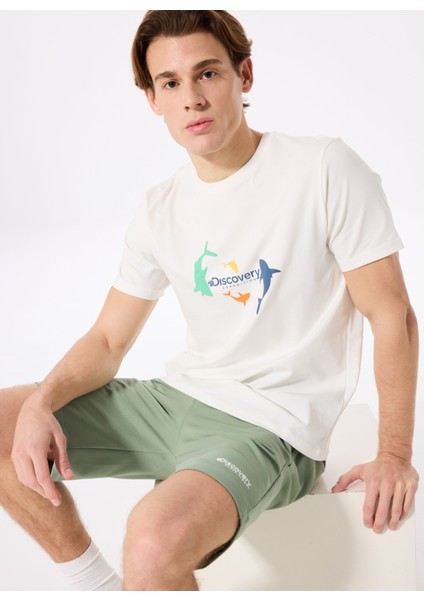 D5SM-TST3646 Kırık Beyaz Bisiklet Yaka Relaxed Baskılı Erkek T-Shirt