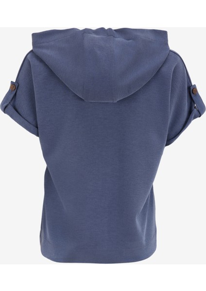 Kapüşon Yaka Düz Lacivert Kadın Sweatshırt F5SL-SWT0092