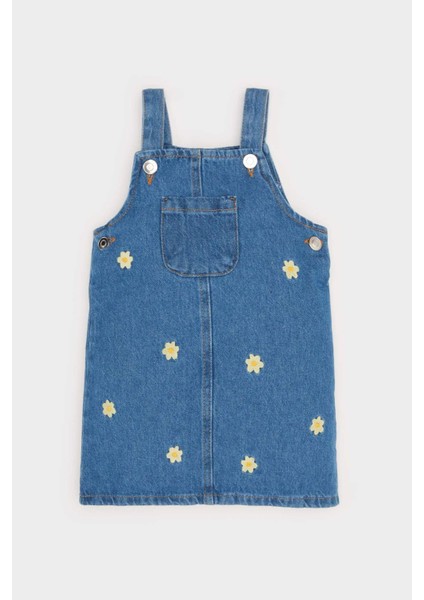 Kız Bebek Çiçekli Askılı Jean Elbise E0468A525SP
