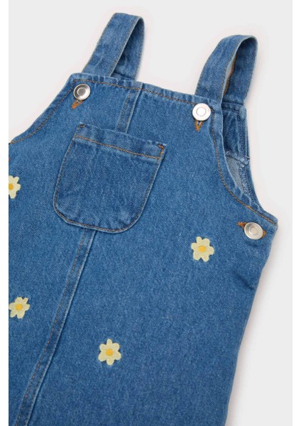 Kız Bebek Çiçekli Askılı Jean Elbise E0468A525SP