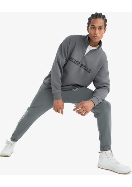fit Nba Chicago Bulls Oversize Geniş Kalıp Fermuarlı Dik Yaka Skuba Dalgıç Kumaş SWEATSHIRT D8616AX25SP