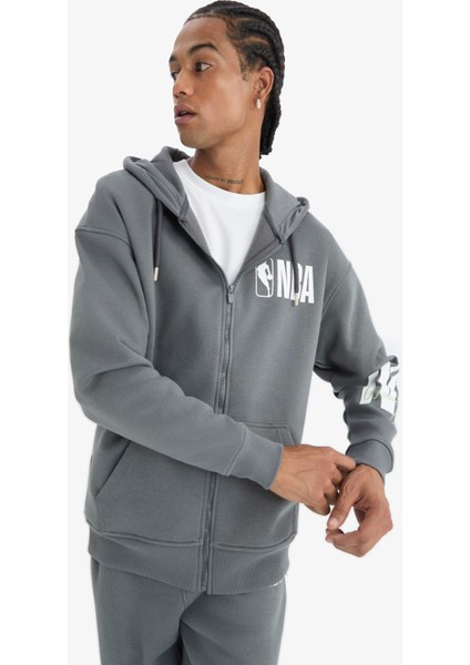 fit Nba Wordmark Oversize Geniş Kalıp Cepli Kalın Fermuarlı SWEATSHIRT D8615AX25SP