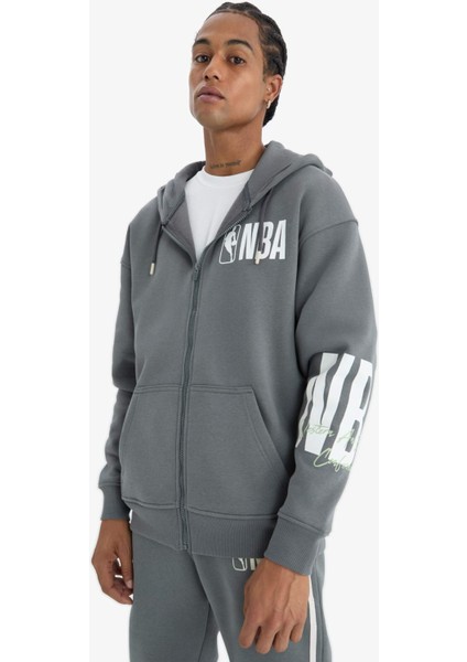 fit Nba Wordmark Oversize Geniş Kalıp Cepli Kalın Fermuarlı SWEATSHIRT D8615AX25SP