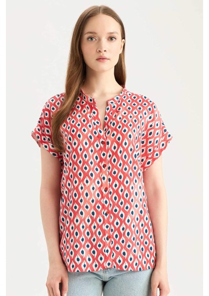 Regular Fit Apaş Yaka Desenli Kısa Kollu Gömlek I6173AZ25SM