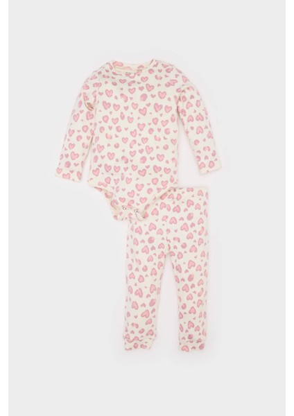 Kız Bebek 2'li Takım Leopar Desenli Fitilli Kaşkorse Uzun Kollu Çıtçıtlı Body Uzun Alt E6308A525SP