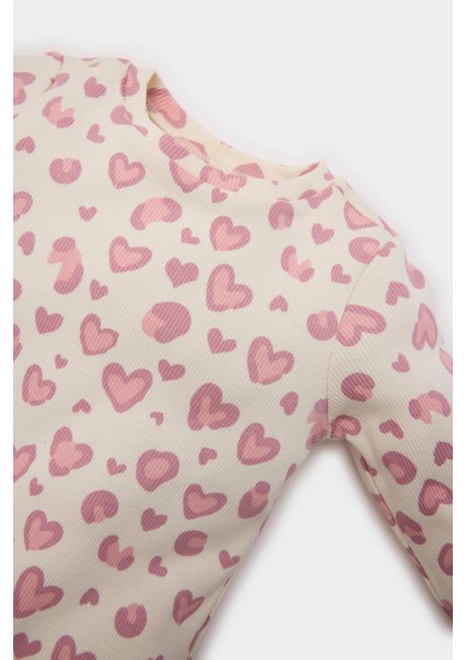 Kız Bebek 2'li Takım Leopar Desenli Fitilli Kaşkorse Uzun Kollu Çıtçıtlı Body Uzun Alt E6308A525SP