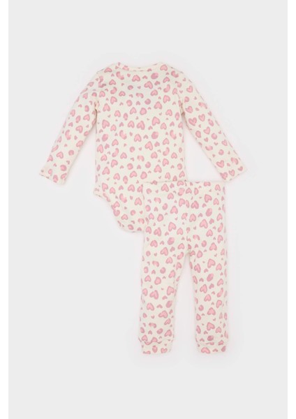 Kız Bebek 2'li Takım Leopar Desenli Fitilli Kaşkorse Uzun Kollu Çıtçıtlı Body Uzun Alt E6308A525SP
