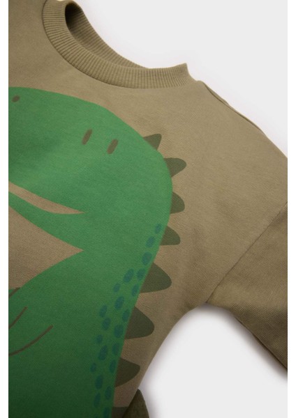 Erkek Bebek 2'li Takım Dinazor Baskılı Sweatshirt Beli Lastikli Eşofman Altı E4910A525SP