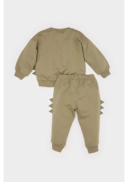 Erkek Bebek 2'li Takım Dinazor Baskılı Sweatshirt Beli Lastikli Eşofman Altı E4910A525SP