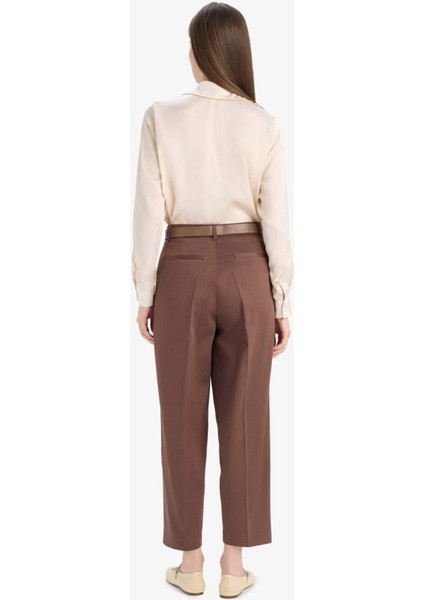 Carrot Fit Kemerli Klasik Pantolon Yüksek Bel Dar Paça Piliseli Basic Düz Kısa Paça D4282AX25SM fırsatları