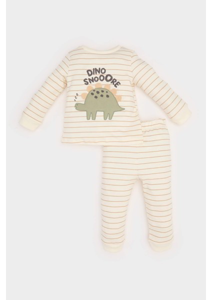 Erkek Bebek Pijama Takımı Dinazor Baskılı Uzun Kollu Üst Beli Lastikli Uzun Alt E6936A525SP