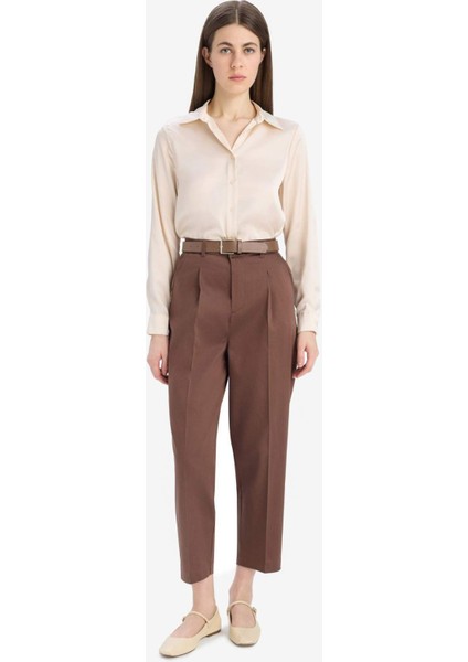 Carrot Fit Kemerli Klasik Pantolon Yüksek Bel Dar Paça Piliseli Basic Düz Kısa Paça D4282AX25SM