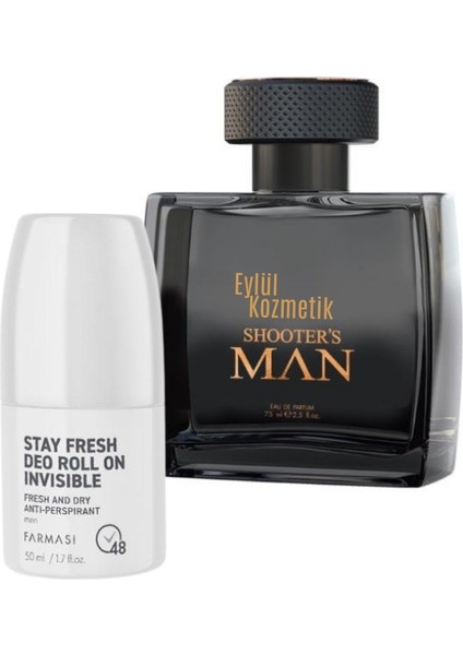 Invisible Anti-Perspirant Erkek Deo Roll On 50 ml & Shooter's Man Black Erkek Parfümü Edp 75 ml