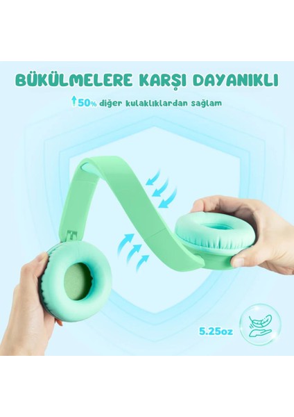 Güvenli Ses Sınırlı 60 Saat Oynatma Süreli Bluetooth Çocuk Kulaklığı Yeşil indirimleri