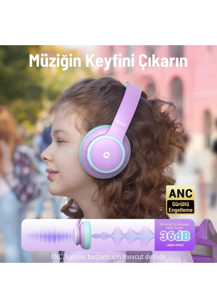Gürültü Önleyici Ses Sınırlı 60 Saat Oynatma Süreli Bluetooth Çocuk Kulaklığı Lila modelleri