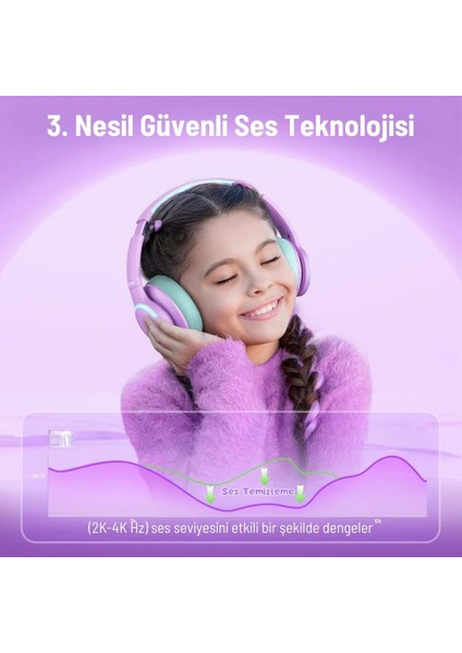 Gürültü Önleyici Ses Sınırlı 60 Saat Oynatma Süreli Bluetooth Çocuk Kulaklığı Lila fırsatları